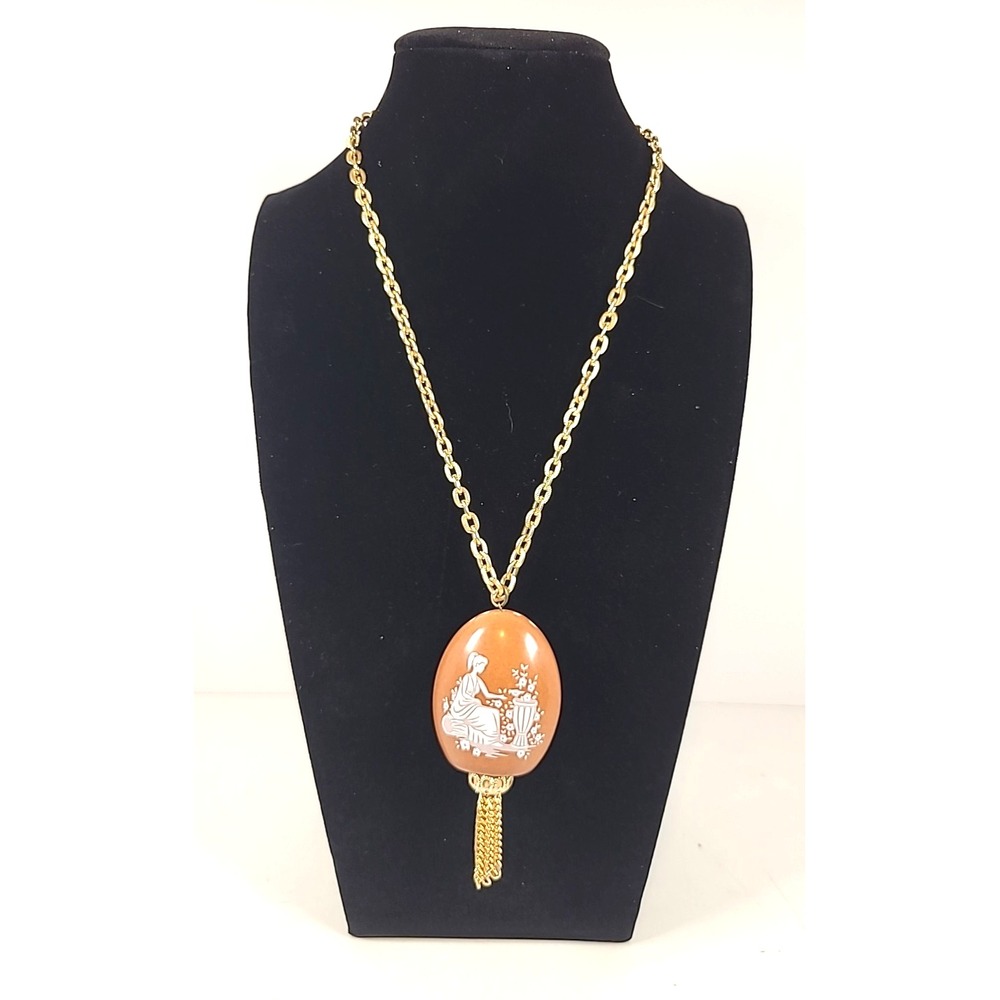 Vintage LORD NELSON Pottery Pomander Scent Bottle Pendant‎ Necklace Brown 30"